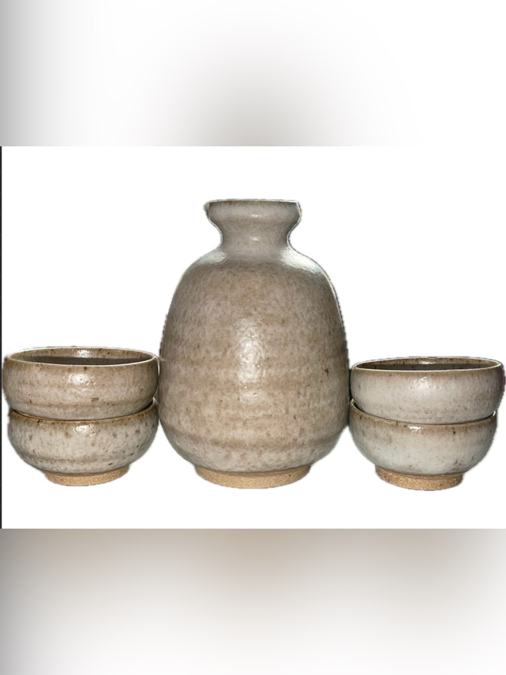 Vintage Japanese Ceramic Sake Set Tokkuri Flask & 4 Guinomi Cups Rustic Wabi-Sab